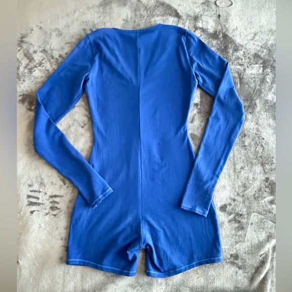 Skims Long Sleeve Henley One Piece Romper Size S Blue Cotton Lounge Sleepwear - Picture 10 of 10